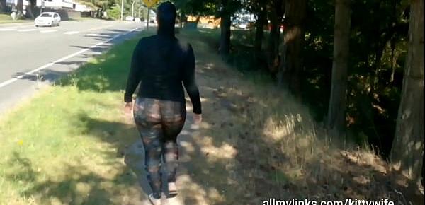  Sheer Leggings Nature Walk With Fat Booty Flashing